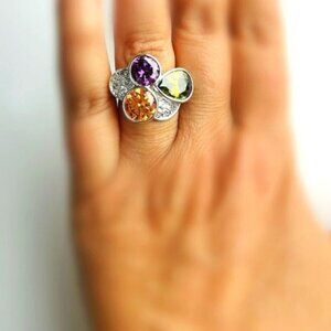 Multi stone cocktail ring 14k white gold size 7 🆕